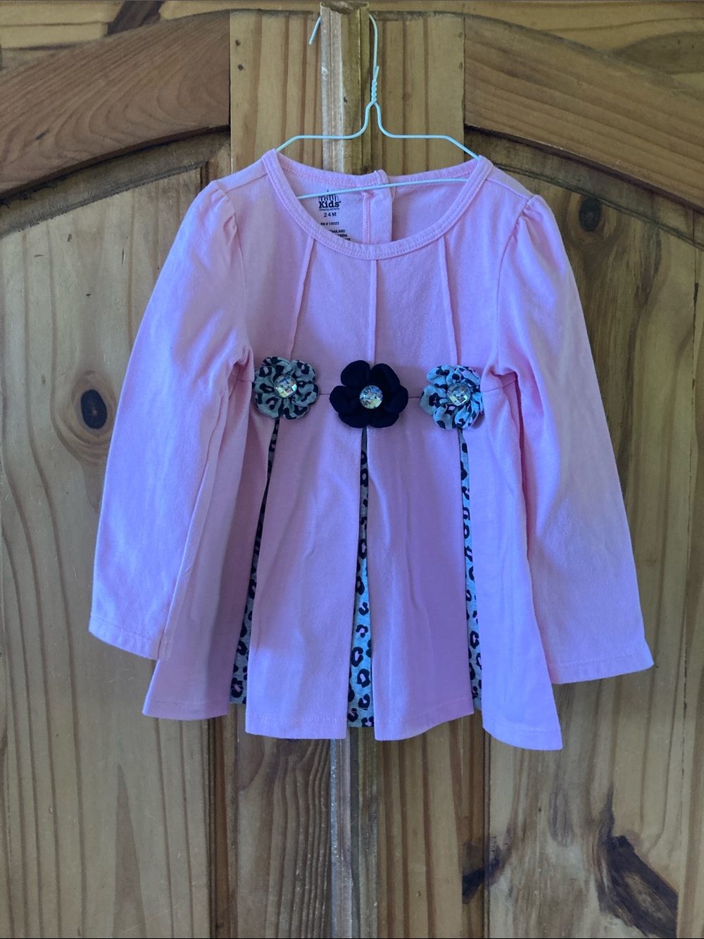 Girls Kids Headquarters pink black cheetah long sleeve dress size 24 months